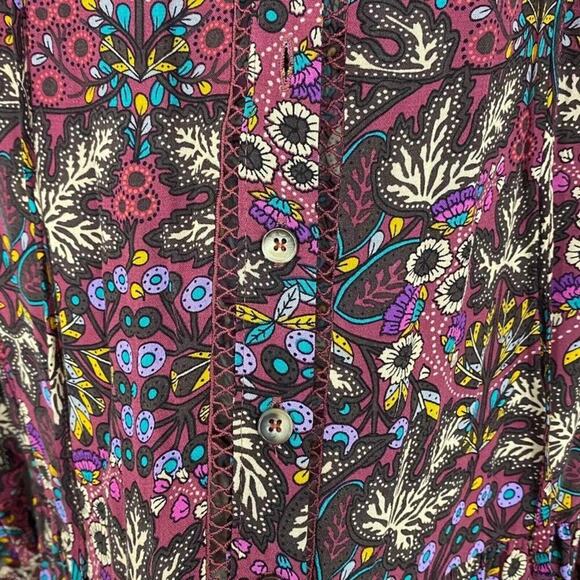 Maeve Anthropologie Burgundy Multicolor Floral Ruffle Hem Blouse Oversized Women - Picture 4 of 11